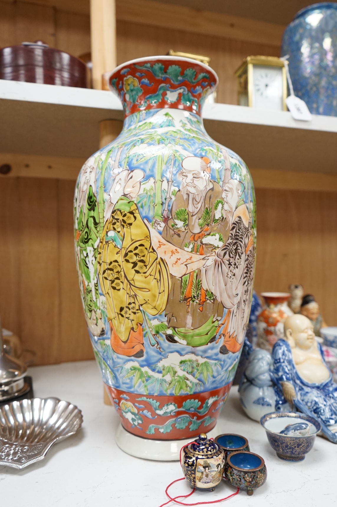 A collection of mostly Chinese and Japanese ceramics to include famille rose, satsuma, kutani etc. tallest 45cm